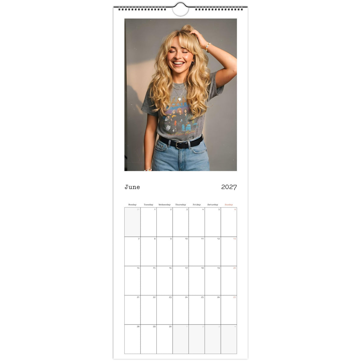 June 2027 page in Sabrina Carpenter slim wall calendar
