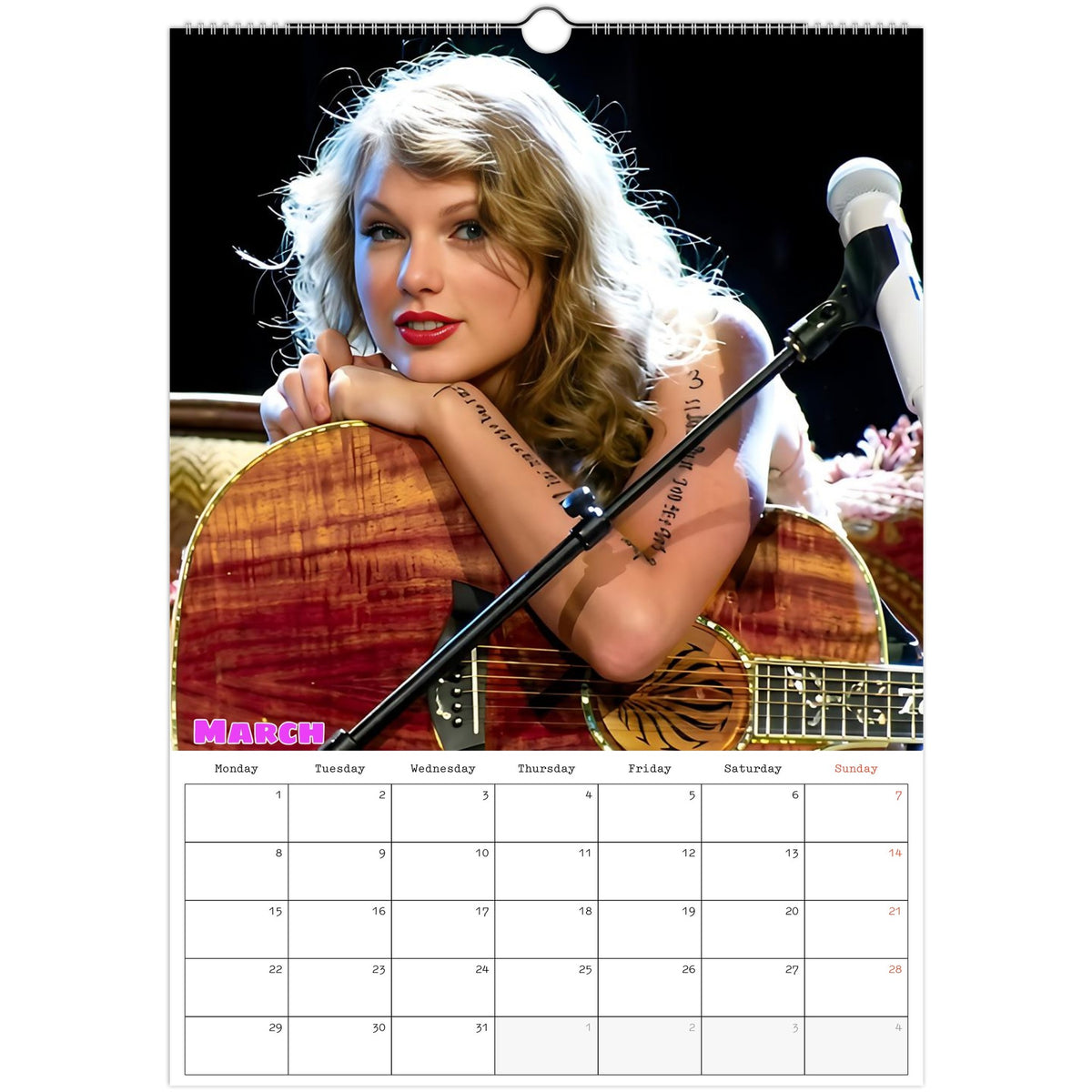 March 2027 page in Taylor Swift A3 wall calendar