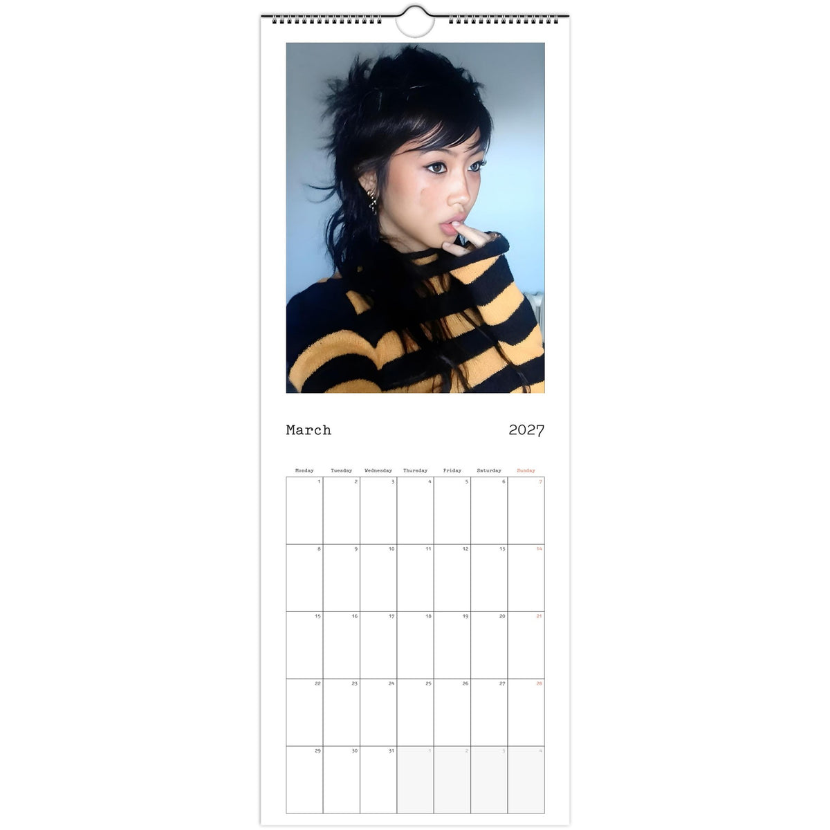 March 2027 page in Beabadoobee slim wall calendar