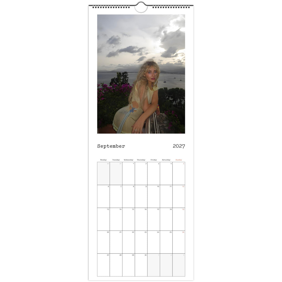 September 2027 page in Sabrina Carpenter slim wall calendar