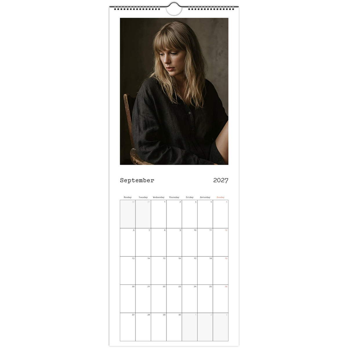 September 2027 page in Taylor Swift slim wall calendar