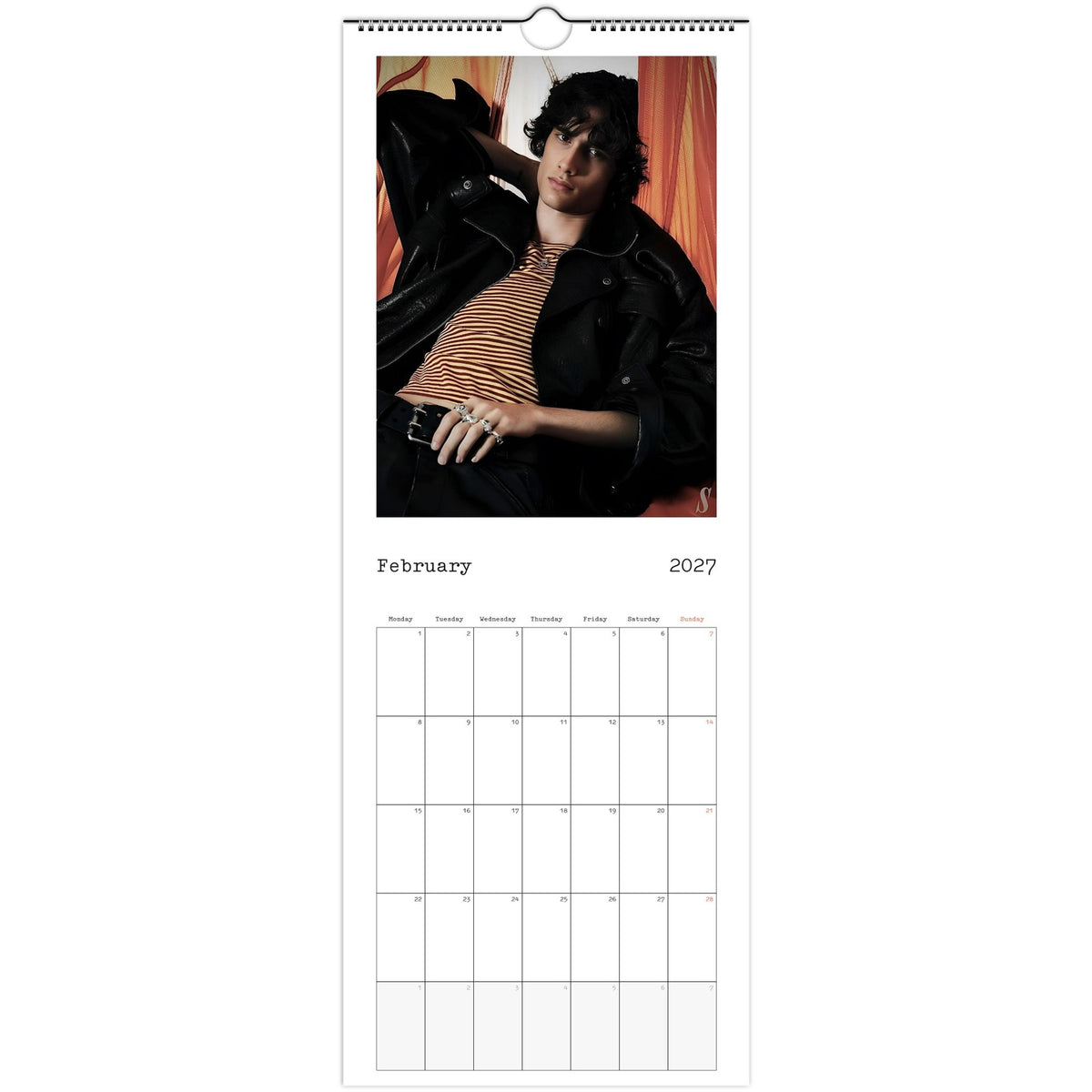 February page of sombr 2027 slim wall calendar