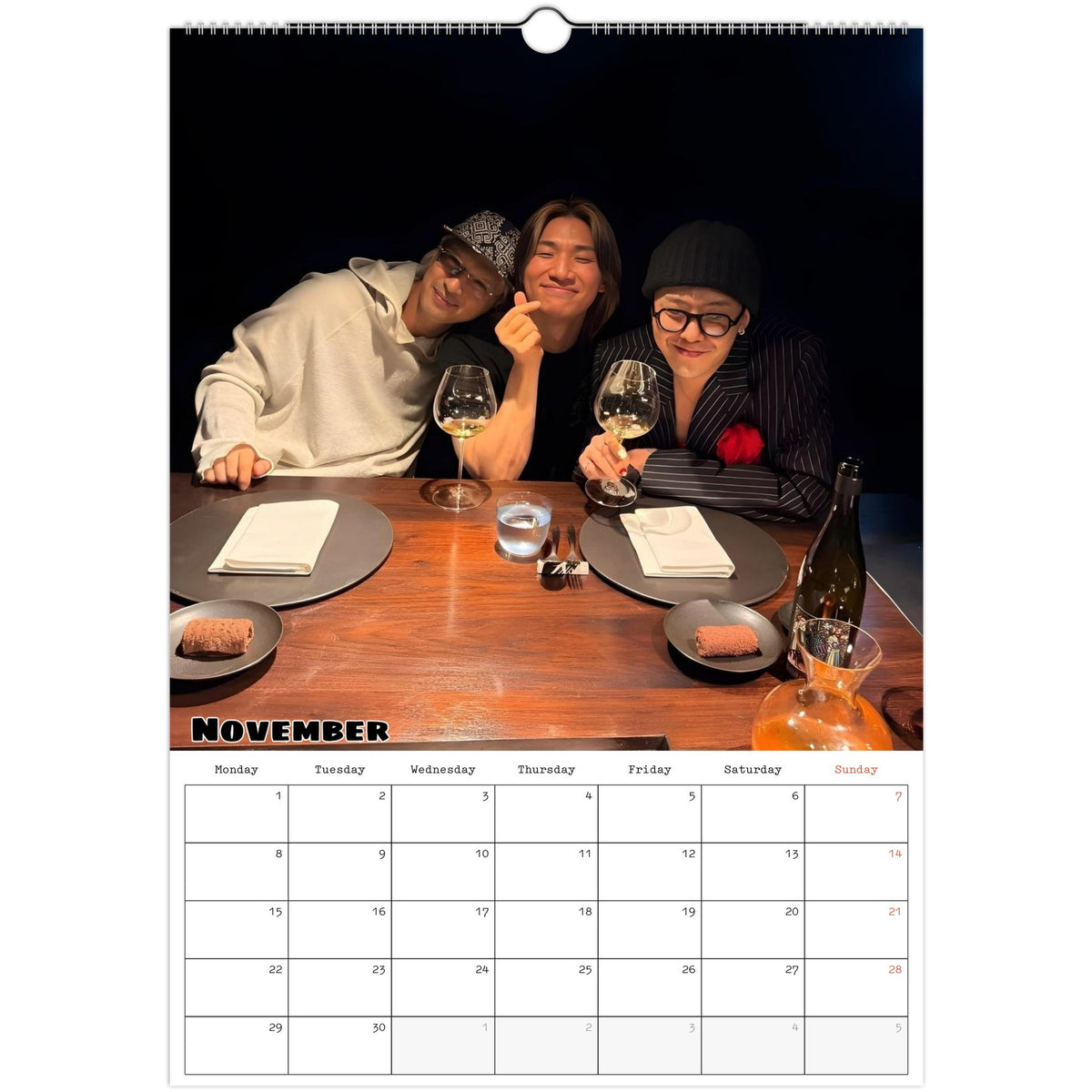 November 2027 page in BIGBANG A3 wall calendar
