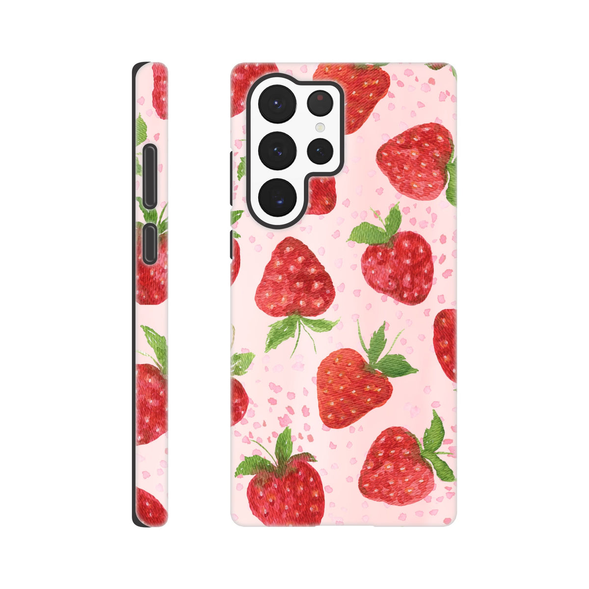 Protective Samsung case with red strawberry design