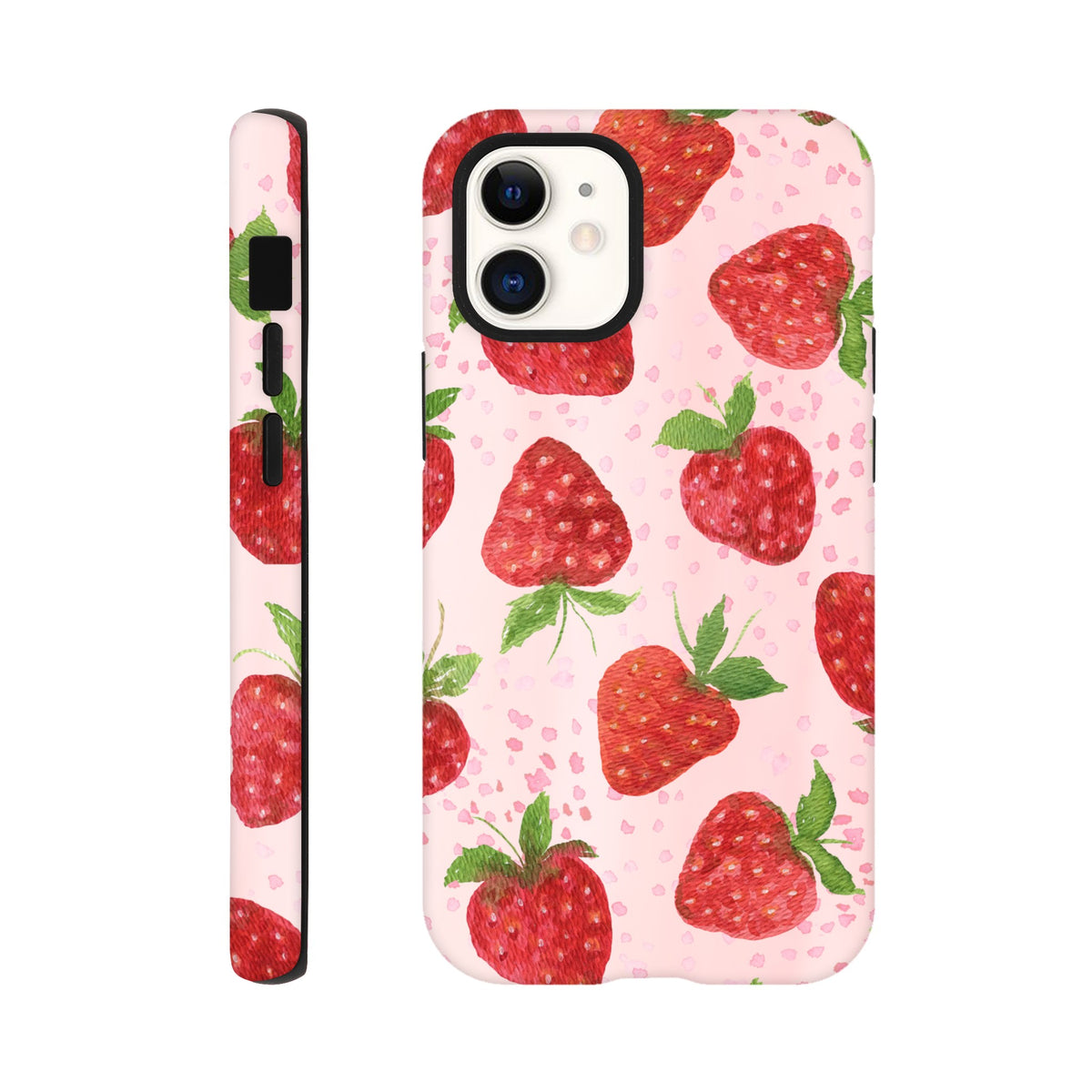 Protective iPhone case with vibrant strawberry artwork