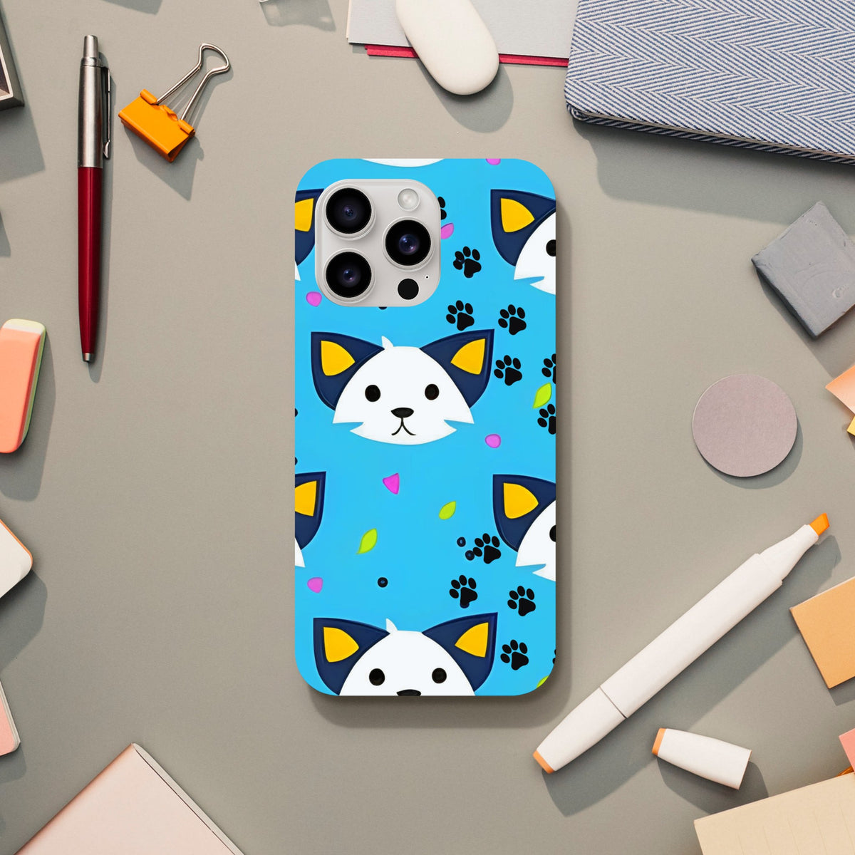 Protective iPhone case with cat artwork