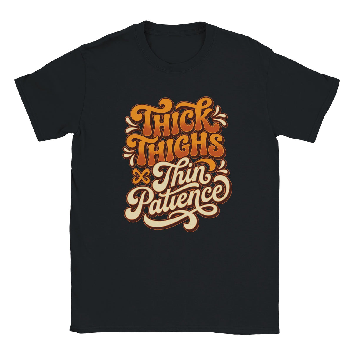 Curvy retro typography Thick Thighs Thin Patience tee