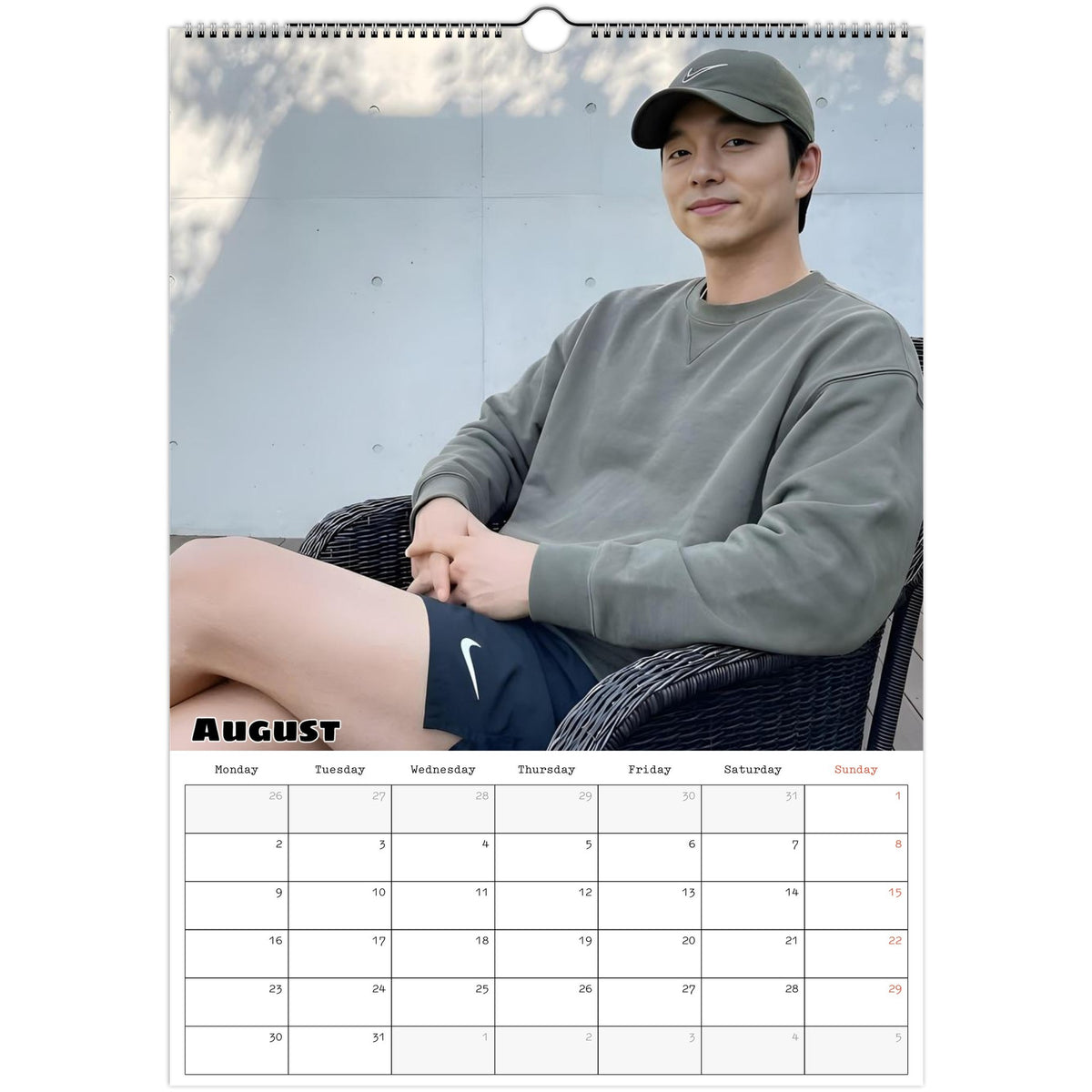 August page of Gong Yoo 2027 A3 wall calendar