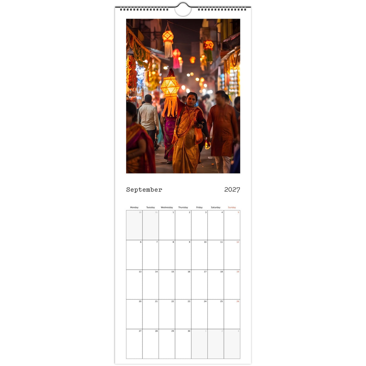 Beautiful India 2027 calendar September page