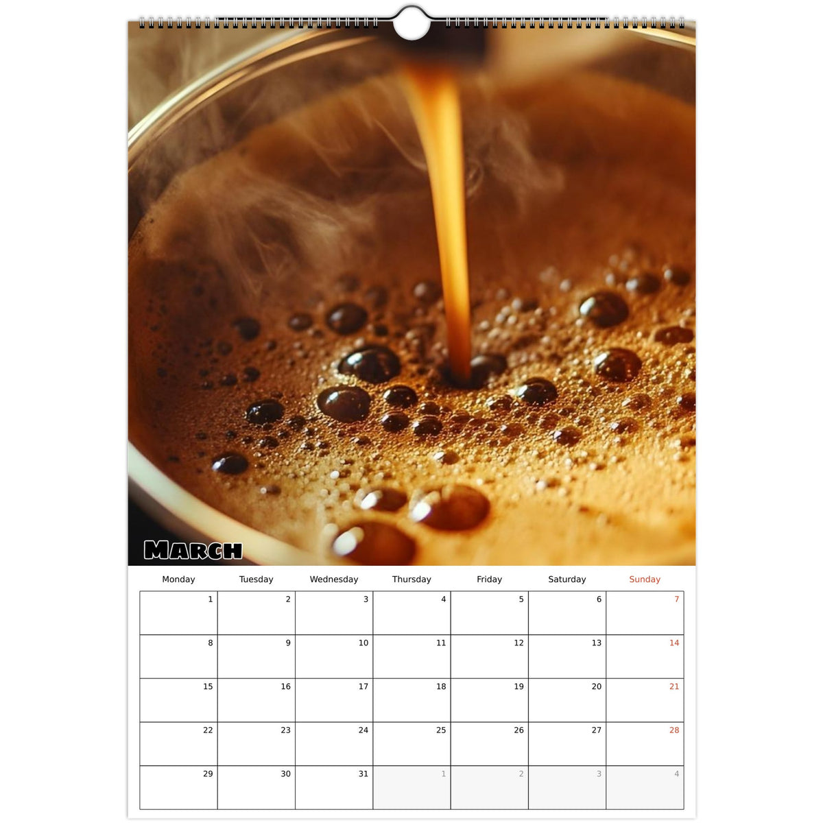 March 2027 page in Coffee Lovers A3 wall calendar