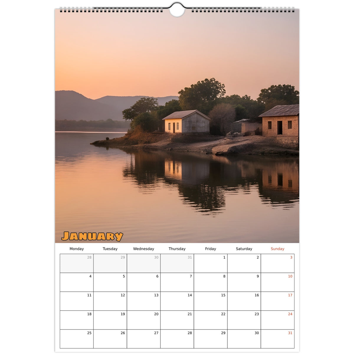 Beautiful India 2027 calendar January page