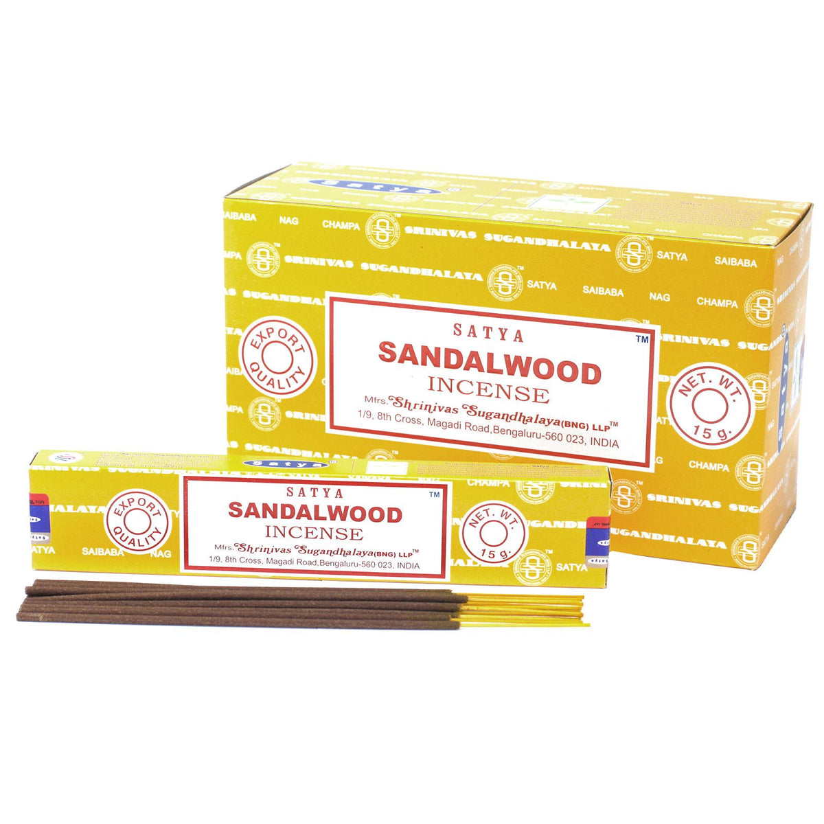 Hand‑rolled Satya Sandalwood incense with warm woody fragrance