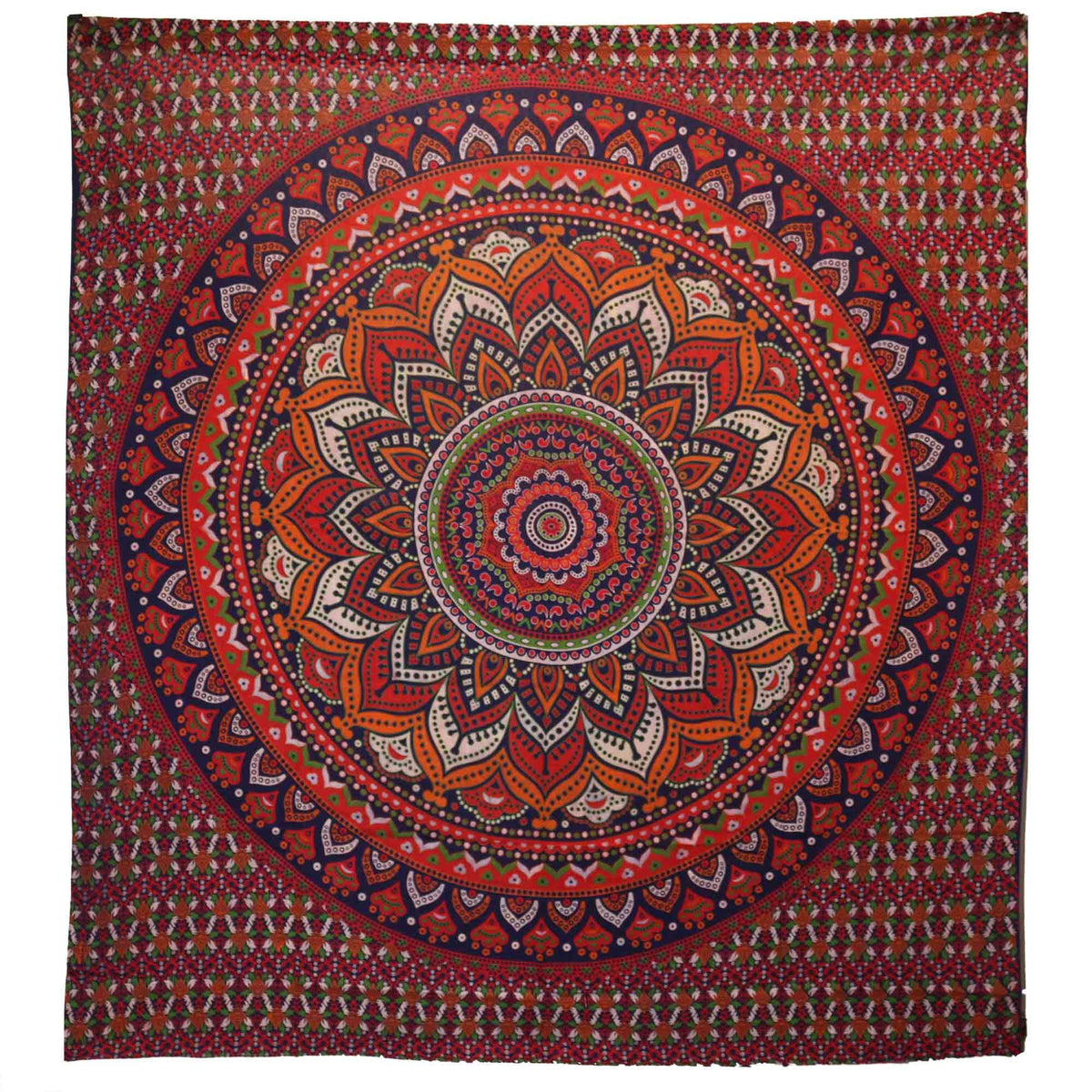 Orange and blue mandala cotton bedspread and wall hanging 200×230cm