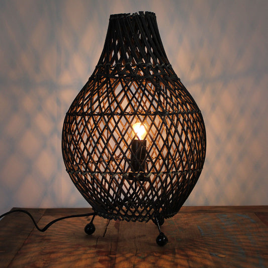 Natural rattan table lamp in dark brown