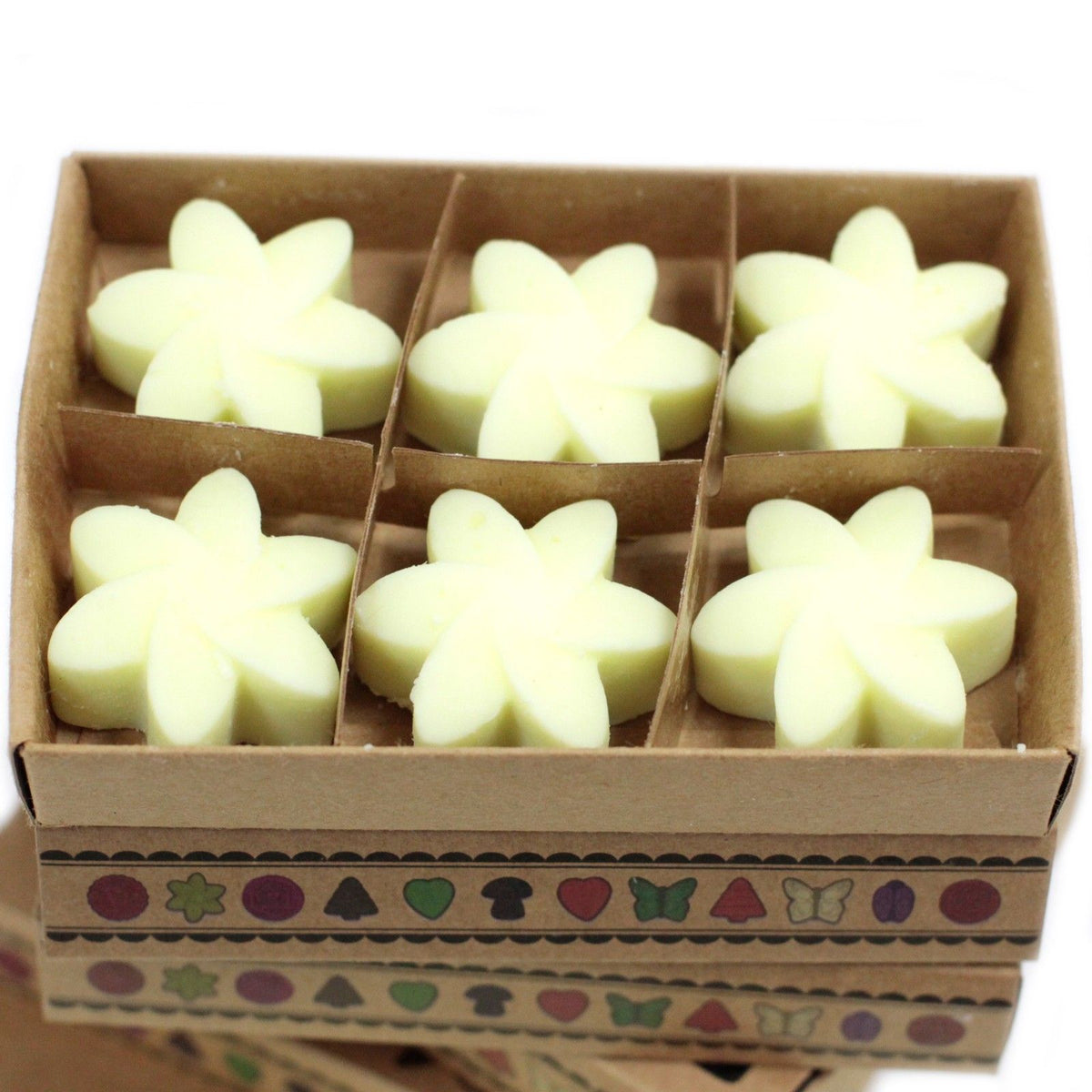 Lemon Harvest soy wax melts arranged in eco‑friendly matchbox box