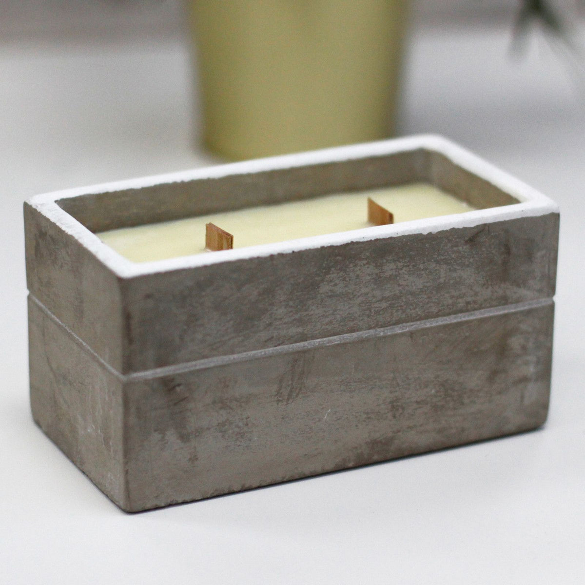 Handcrafted concrete candle with South Sea Lime scent and crackling wick