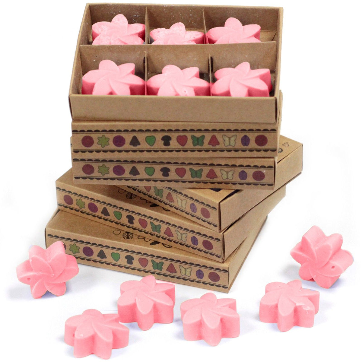 Box of six Classic Rose soy wax melts in floral matchbox packaging