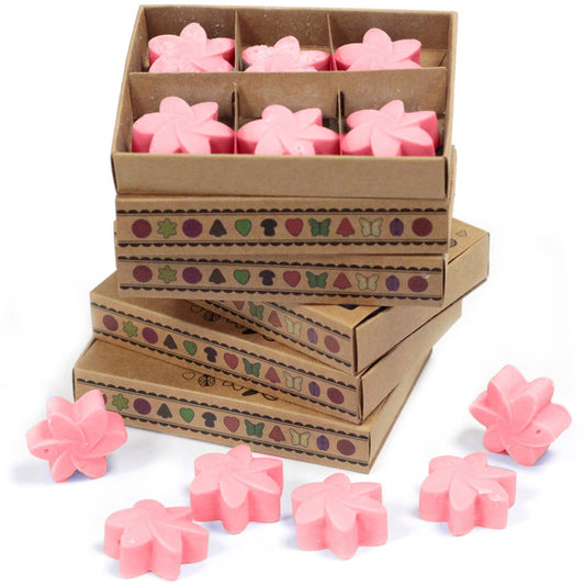Box of six Classic Rose soy wax melts in floral matchbox packaging