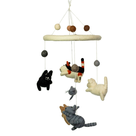 Handmade felt cat and mice mobile for nursery décor