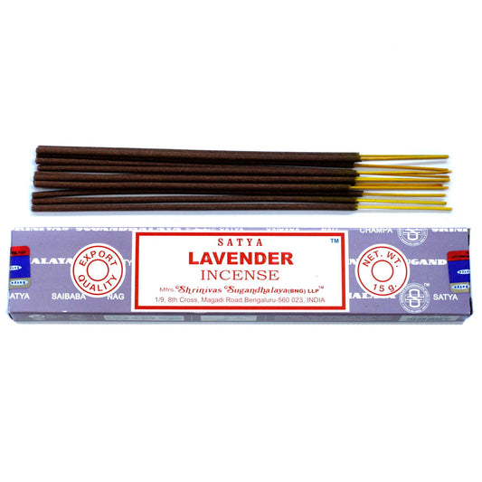 Satya Lavender incense sticks 15g box, hand‑rolled in India