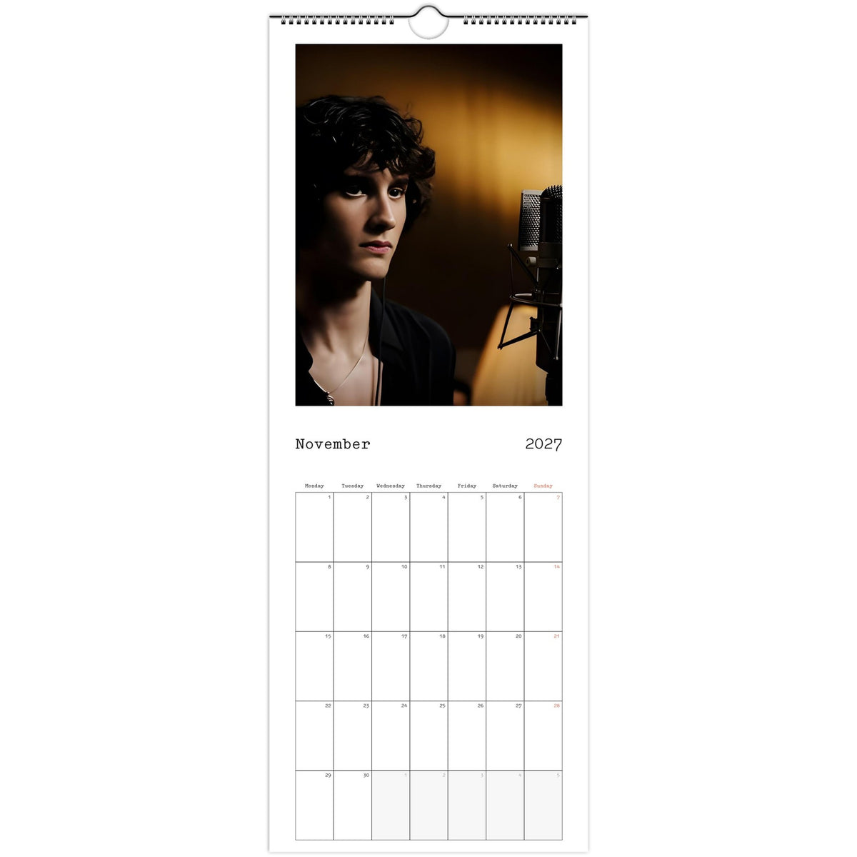 November page of sombr 2027 slim wall calendar