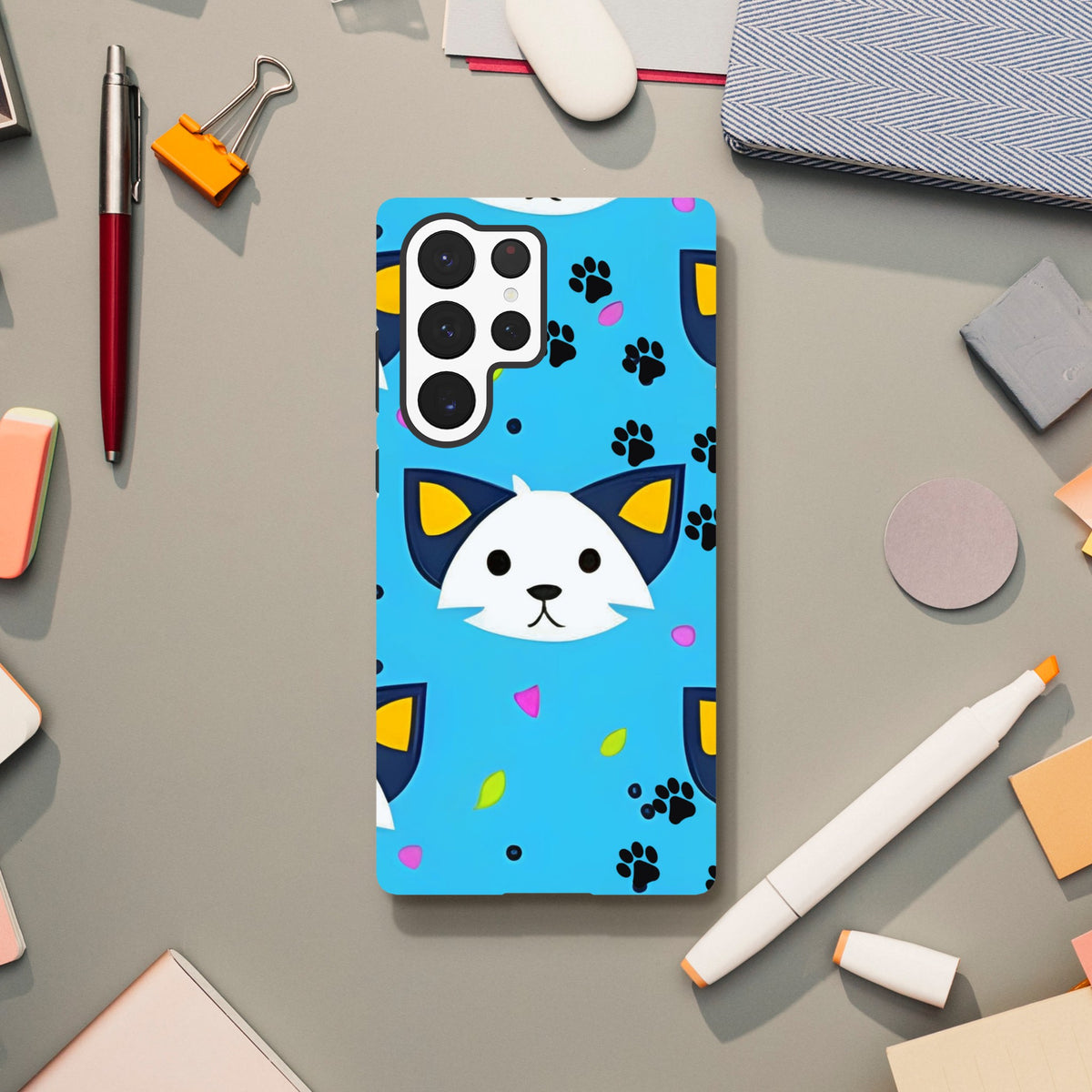Protective Samsung case with cat artwork