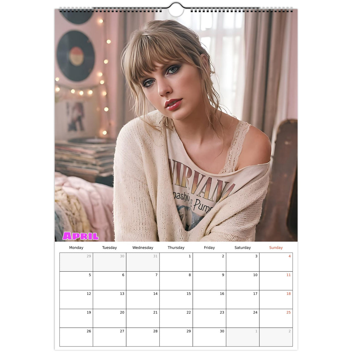 April 2027 page in Taylor Swift A3 wall calendar