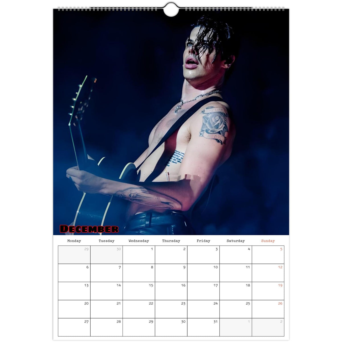 December 2027 page in YUNGBLUD A3 wall calendar
