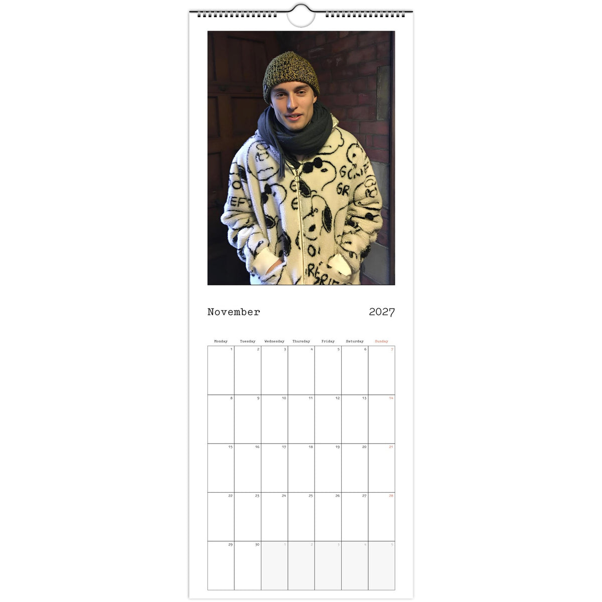 November 2027 page in Sam Fender slim wall calendar