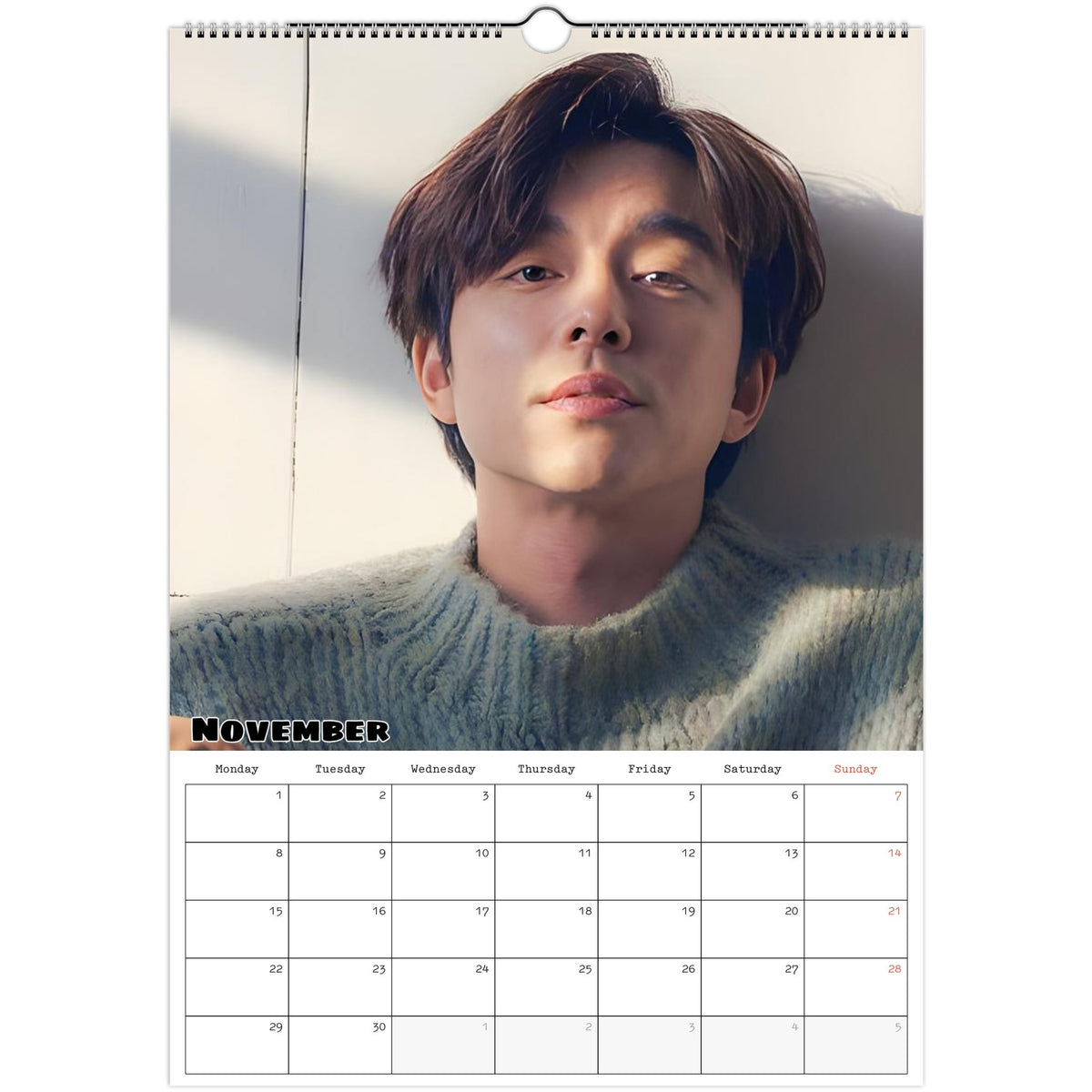 November page of Gong Yoo 2027 A3 wall calendar