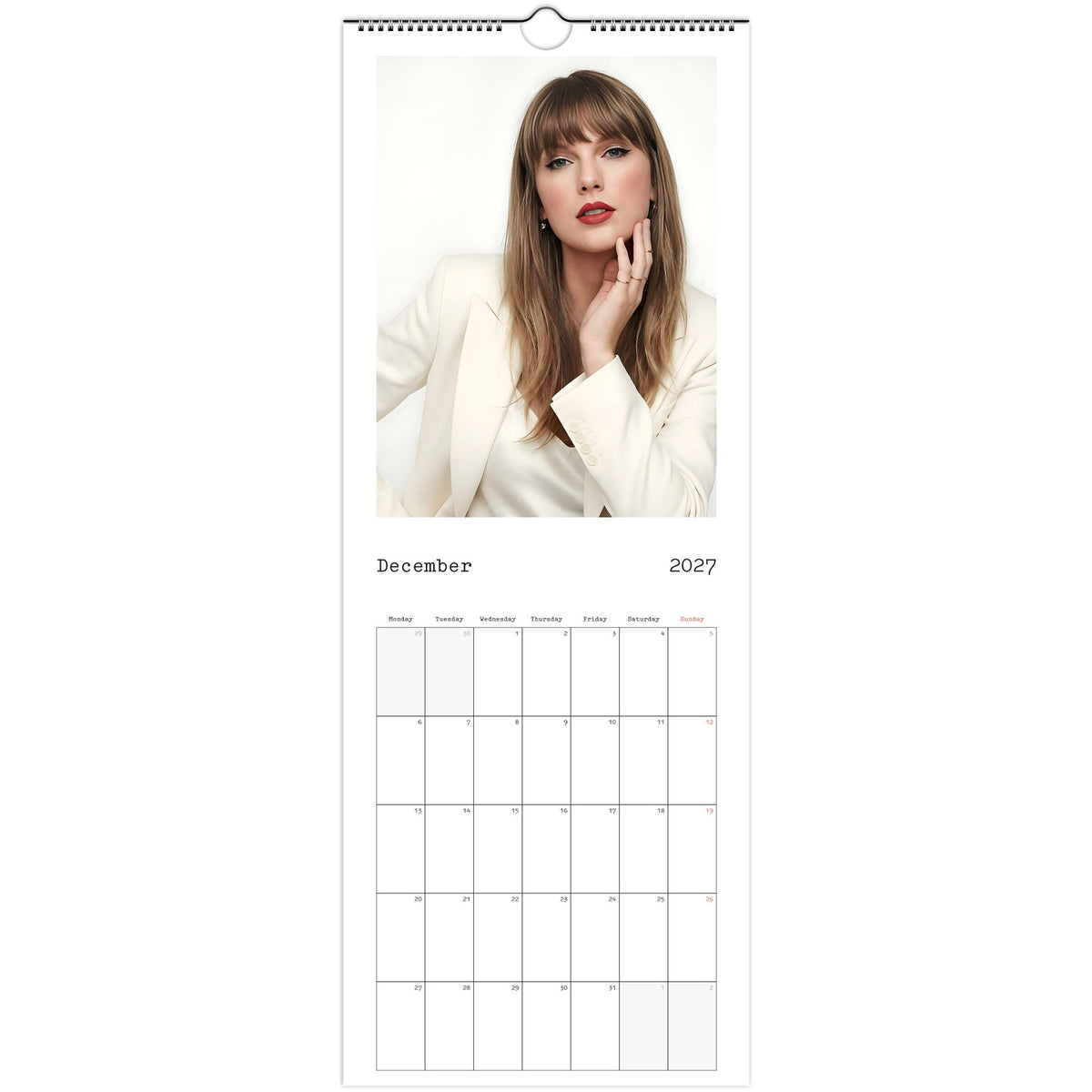 December 2027 page in Taylor Swift slim wall calendar