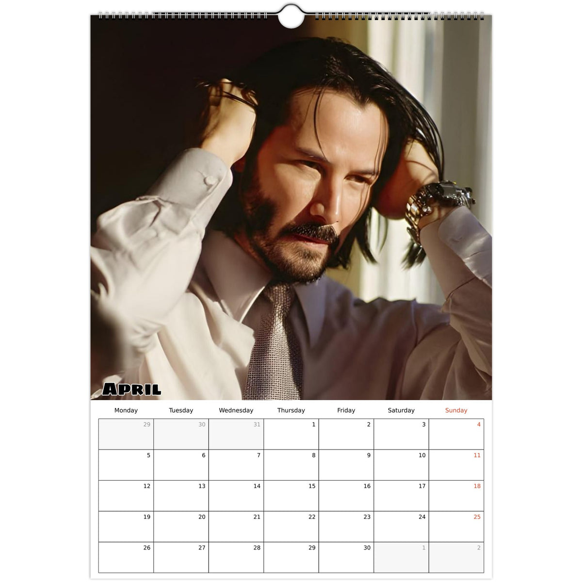 April 2027 page in Keanu Reeves A3 wall calendar