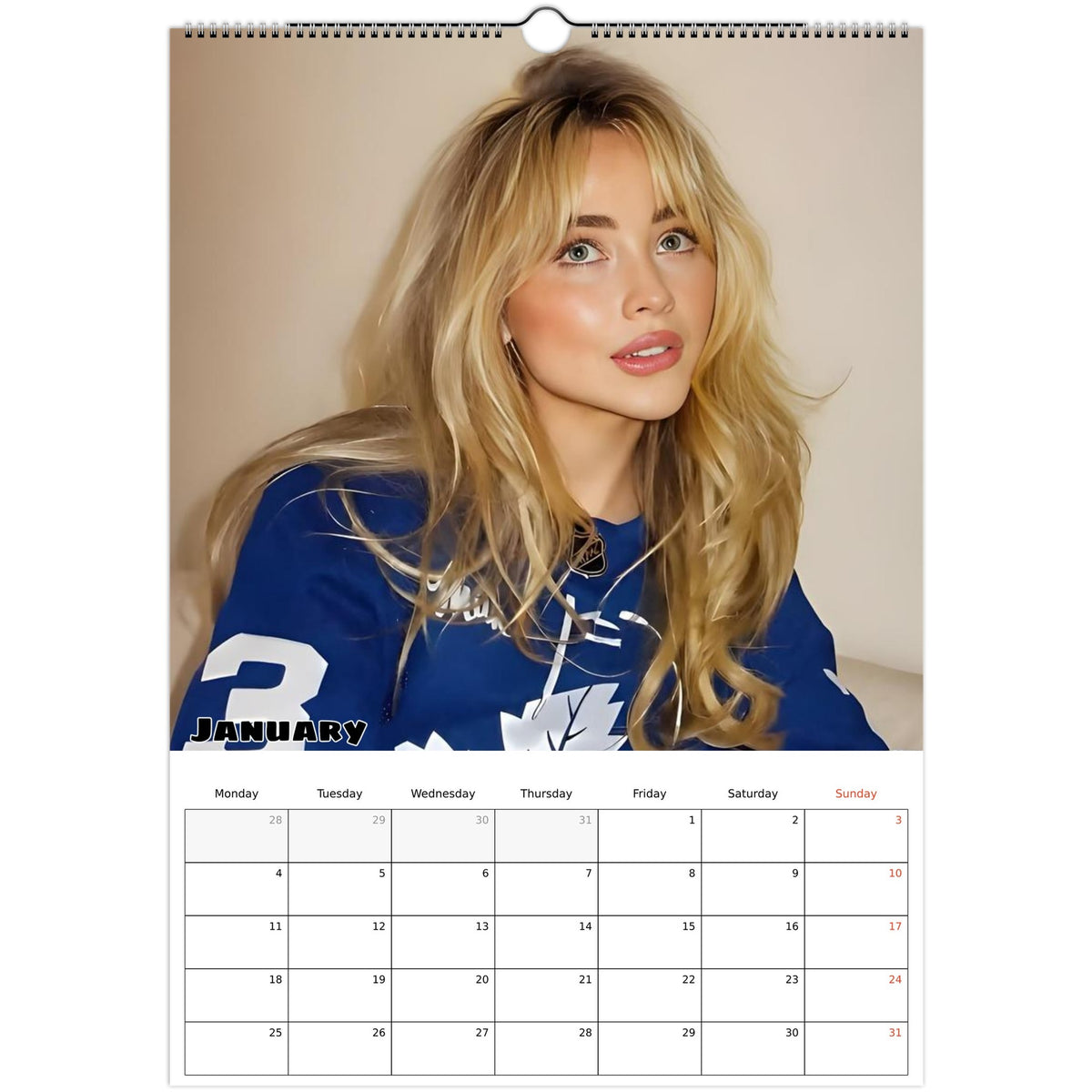 January 2027 page in Sabrina Carpenter A3 wall calendar