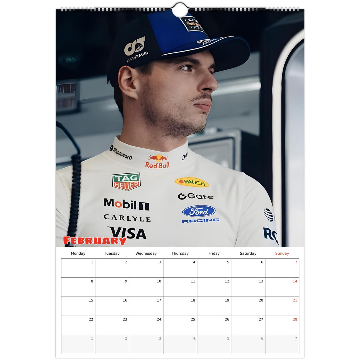 Max Verstappen Calendar 2027 February page