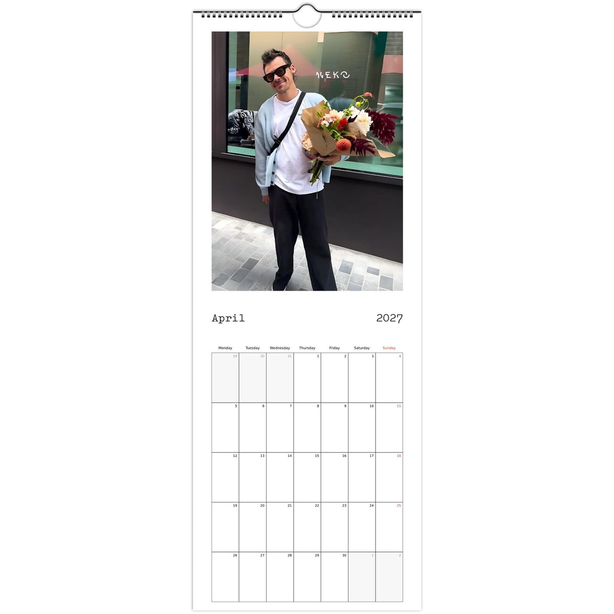April 2027 page in Harry Styles slim wall calendar