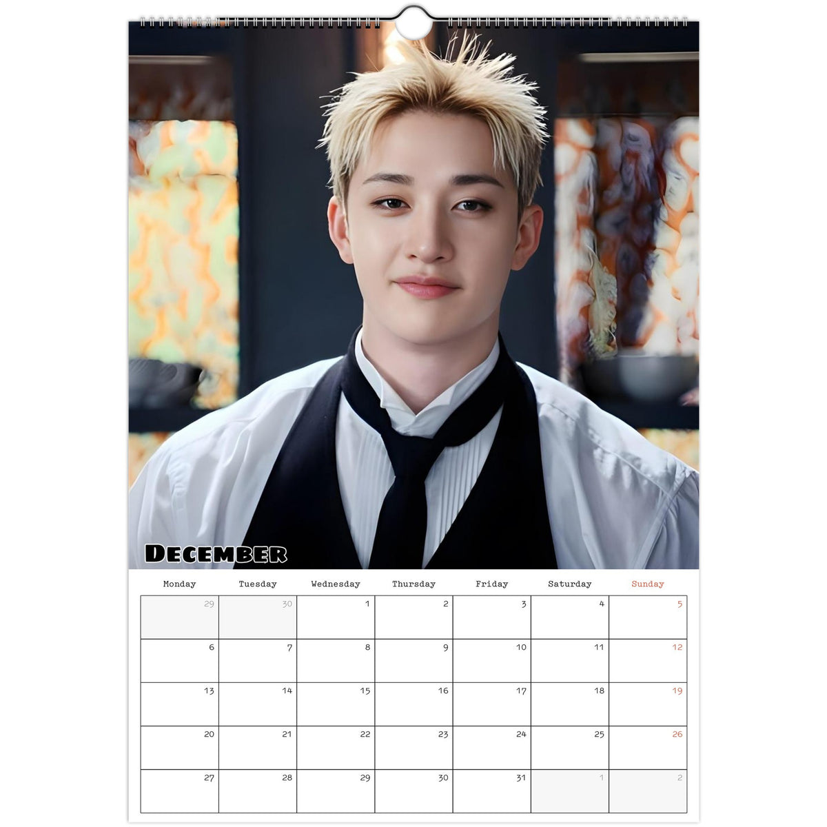 December page of Stray Kids Bang Chan 2027 A3 wall calendar