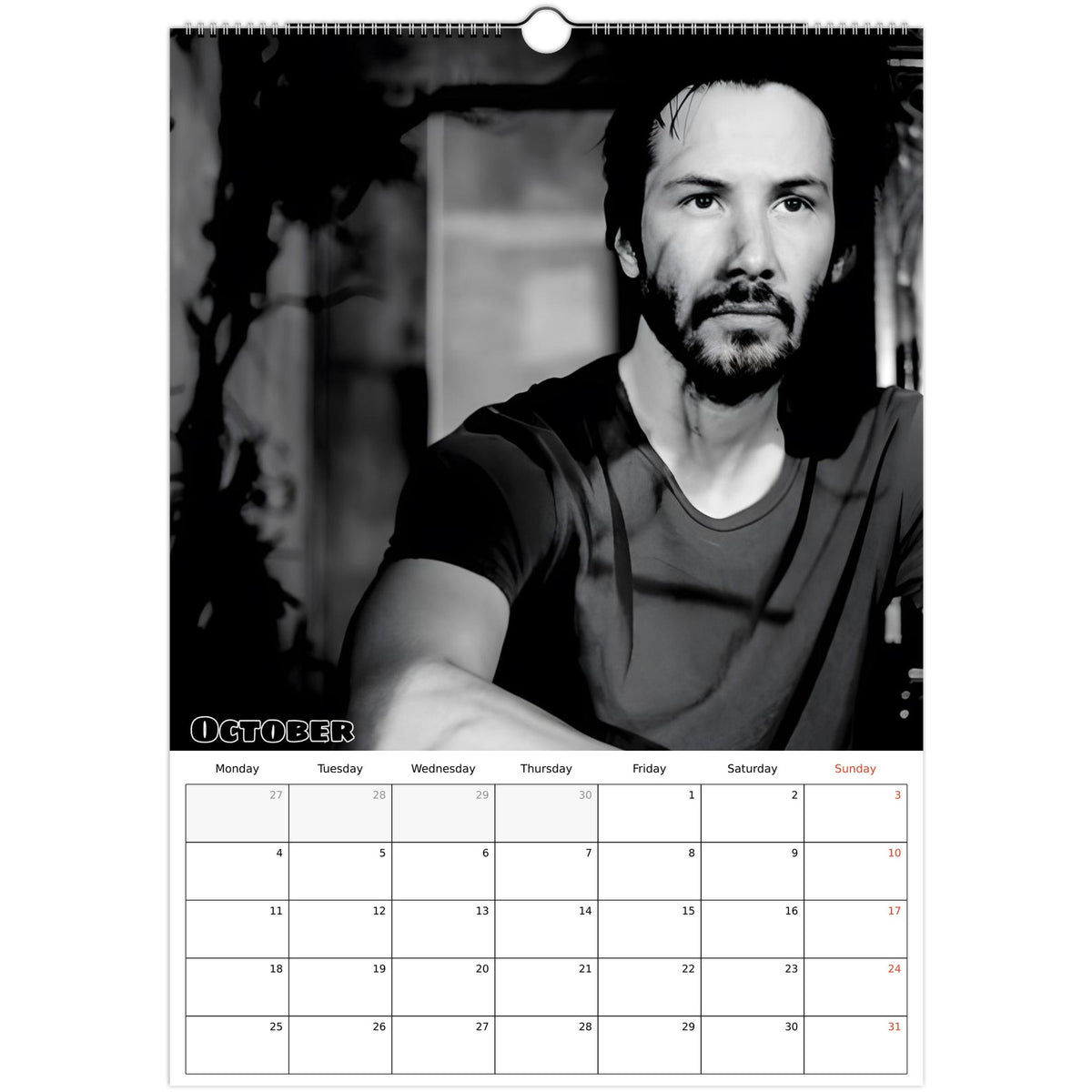 October 2027 page in Keanu Reeves A3 wall calendar