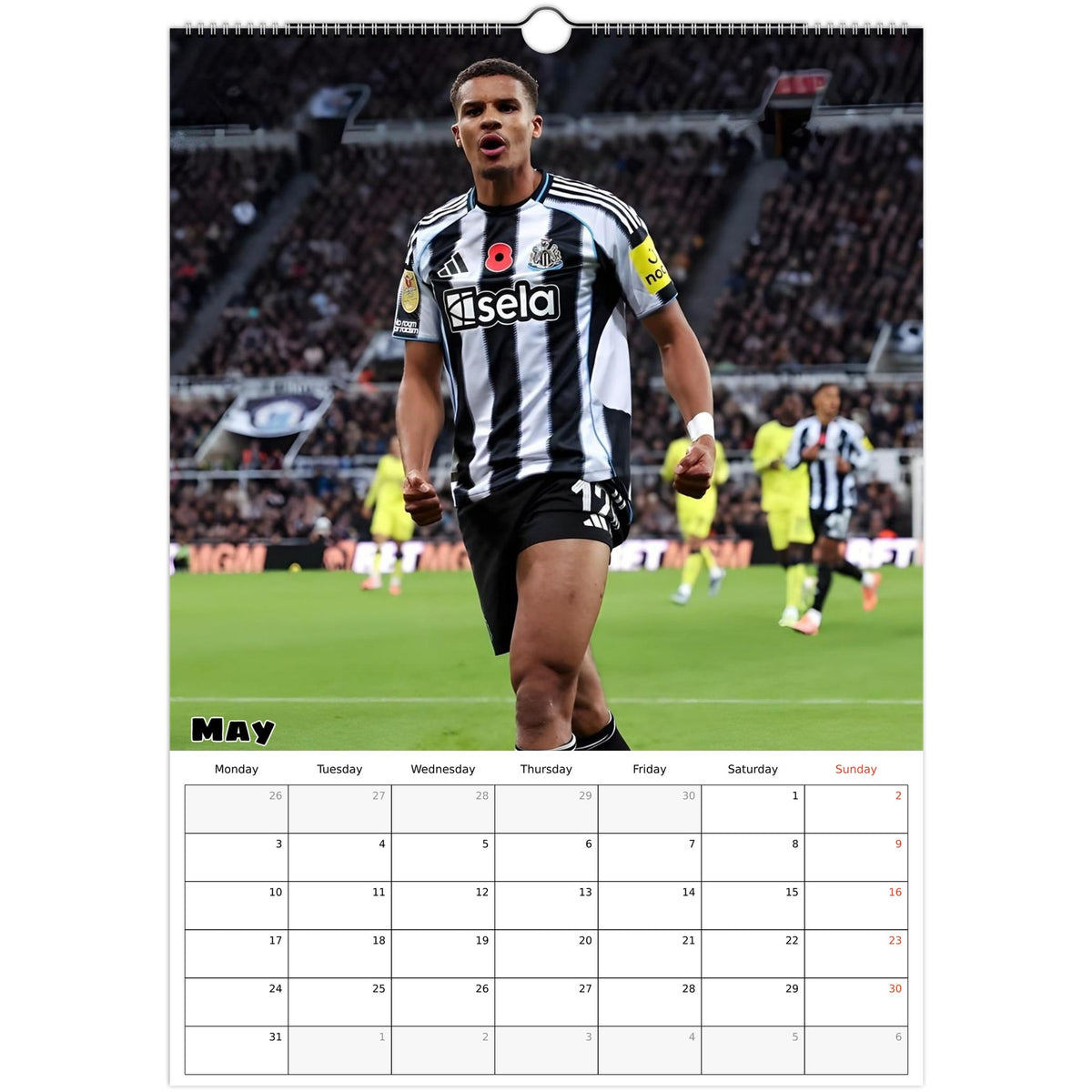 May 2027 page in Newcastle United FC A3 wall calendar