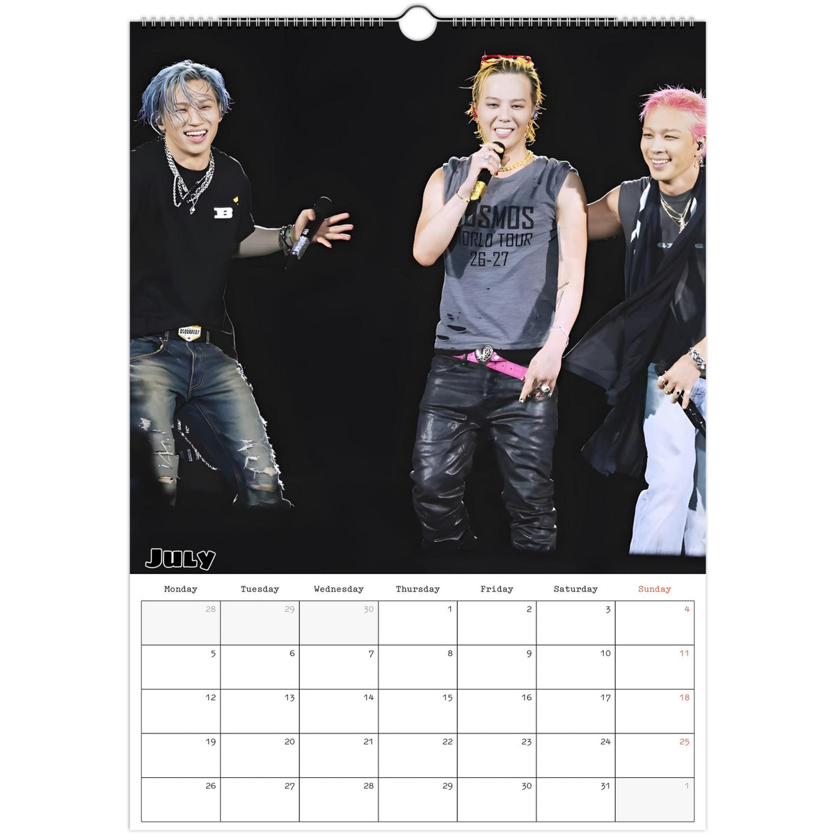 July 2027 page in BIGBANG A3 wall calendar