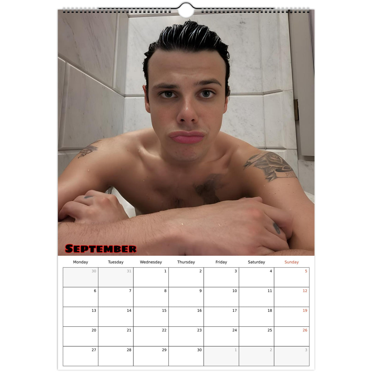September 2027 page in YUNGBLUD A3 wall calendar