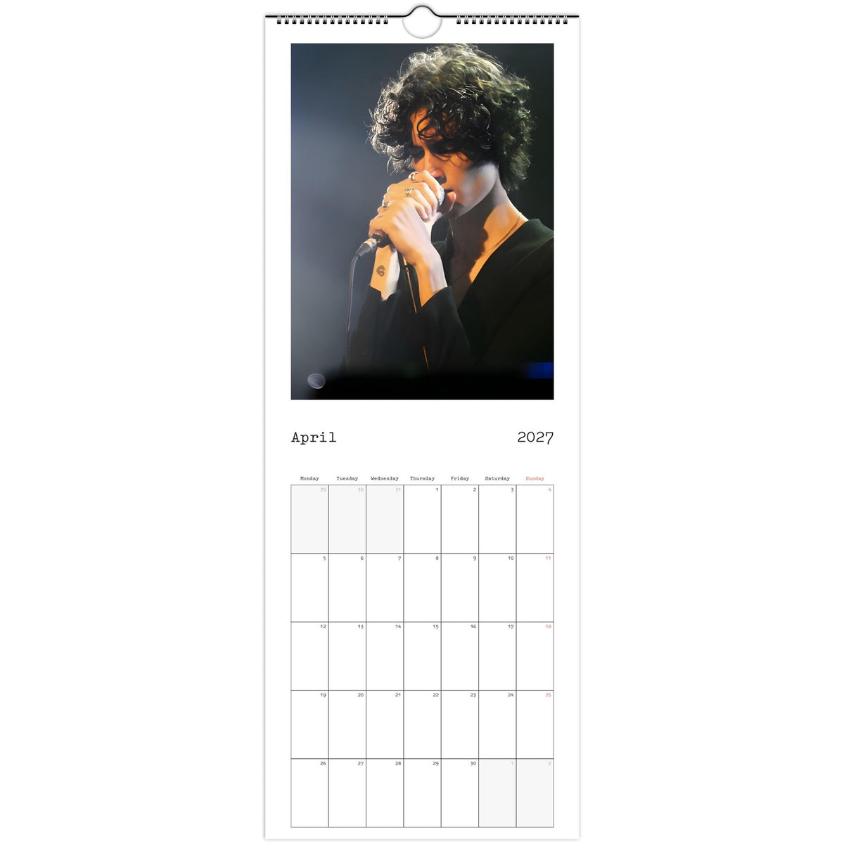April page of sombr 2027 slim wall calendar