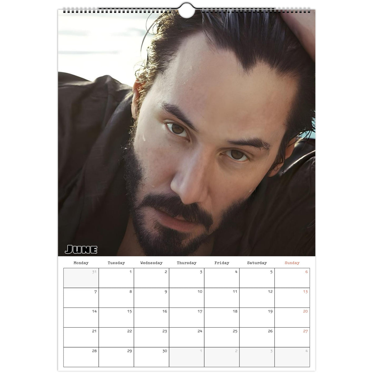 June 2027 page in Keanu Reeves A3 wall calendar