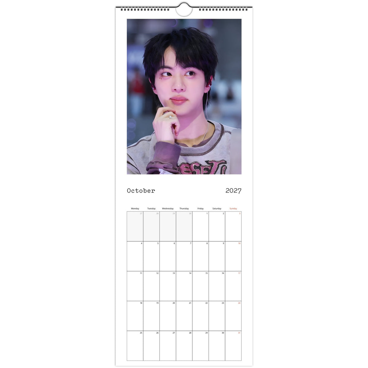 BTS Jin Calendar 2027 October page