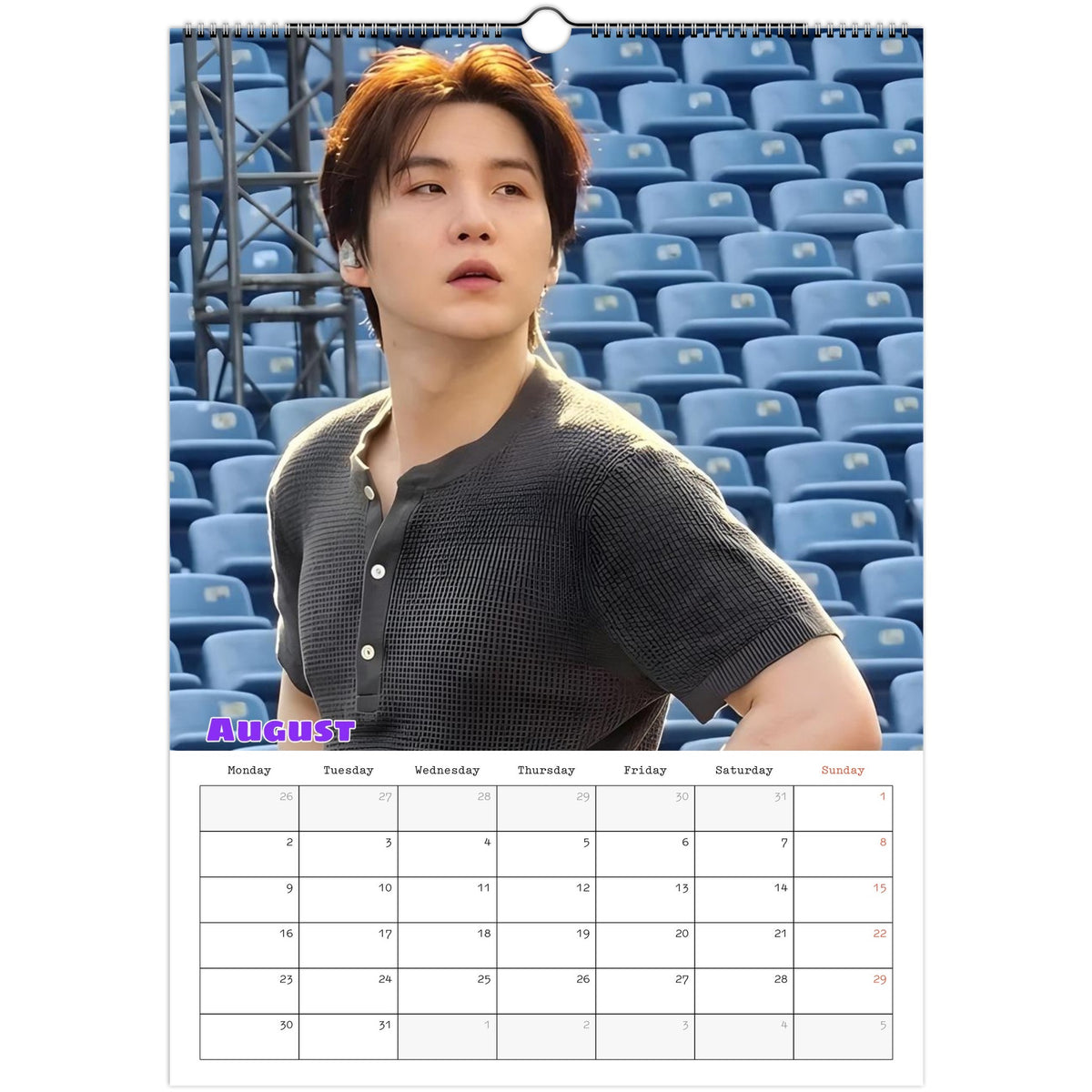 BTS Suga (Yoongi) calendar August portrait