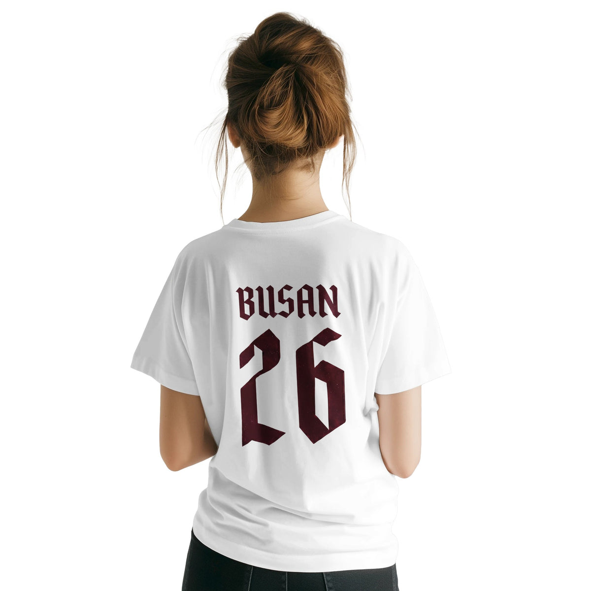 White BTS unisex shirt with Busan 26 back print