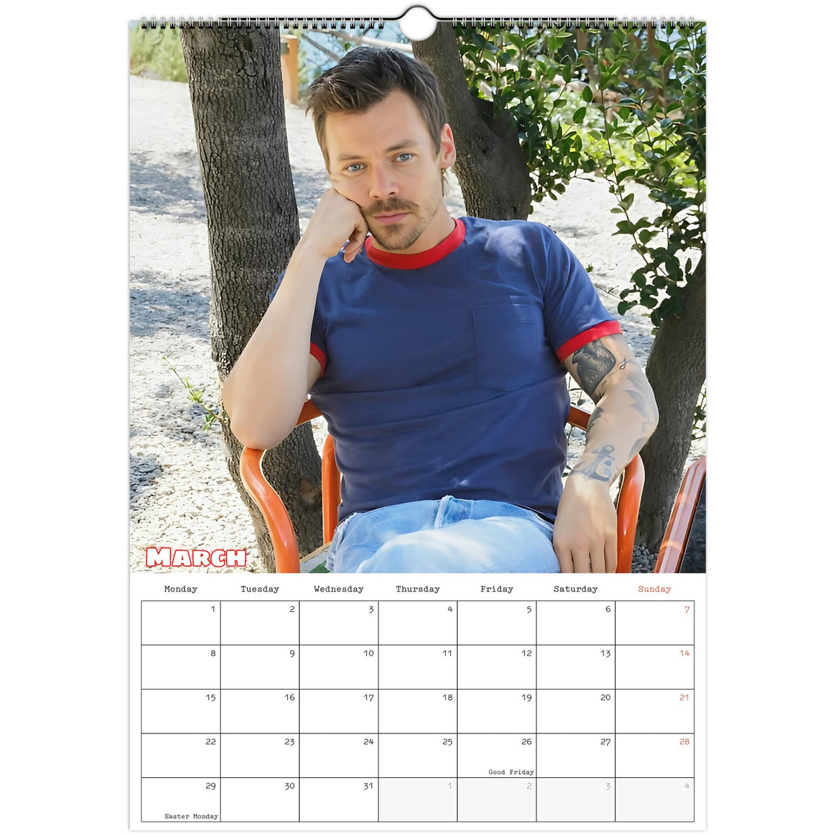 March 2027 page in Harry Styles A3 wall calendar
