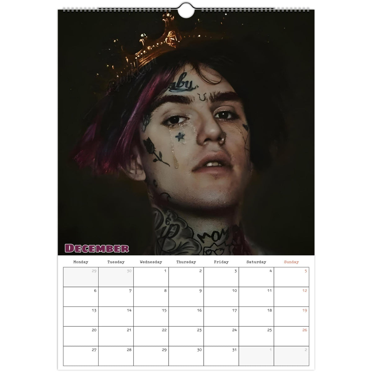 Lil Peep Calendar 2027 December photo