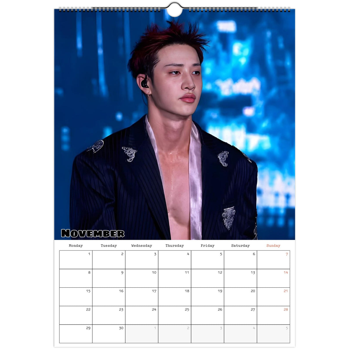 November page of Stray Kids Bang Chan 2027 A3 wall calendar