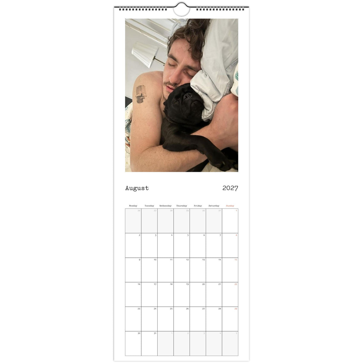 August 2027 page in Paul Mescal slim wall calendar