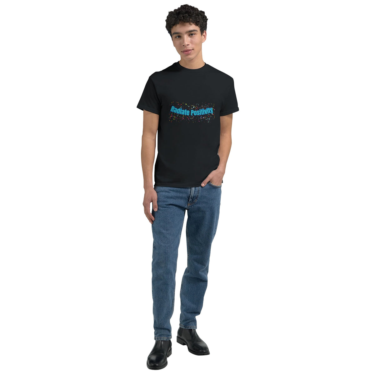 Inspirational quote shirt promoting positivity and good energy